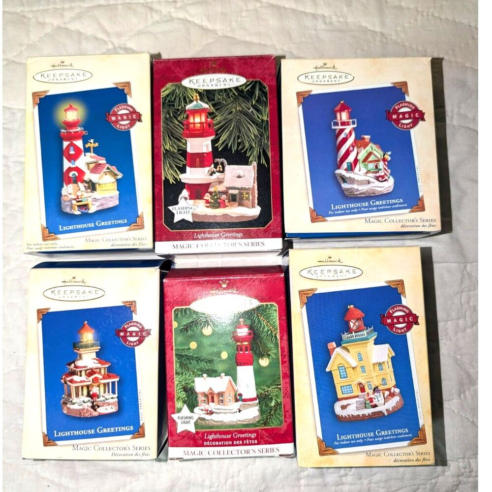 VTG 6 Lighthouse Magic Collector's Hallmark Ornaments Christmas '97 '00 '02-'05